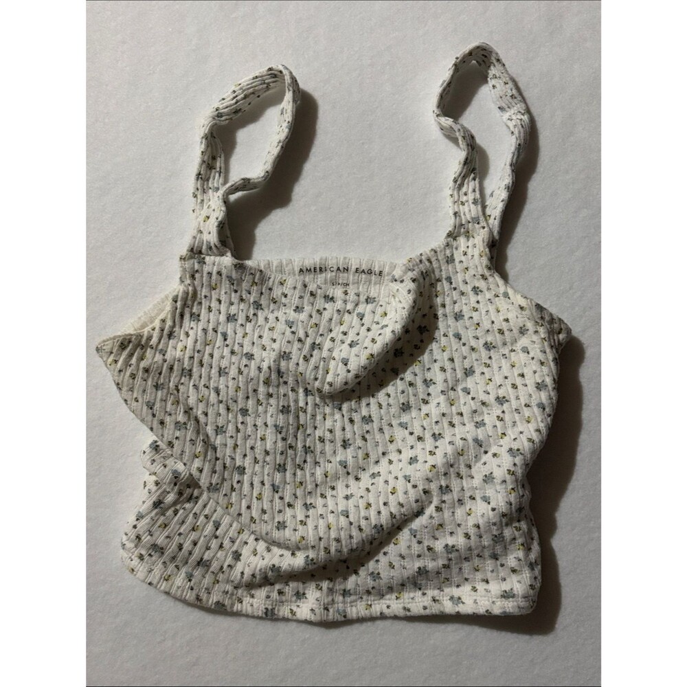 American Eagle Outfitters White Ribbed Floral Cropped Cami